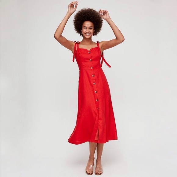 Aritzia Dresses & Skirts - Aritzia | Wilfred | Rosalie Linen Button Front Tie Strap Midi Dress Size 8
